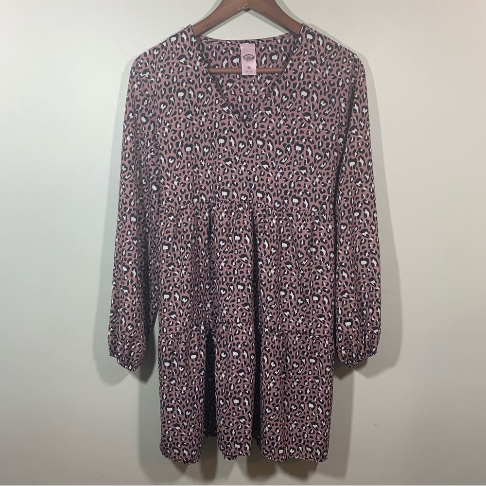 Pink Coconut Boutique Long Sleeve Animal Print Tie Back Dress Sz M